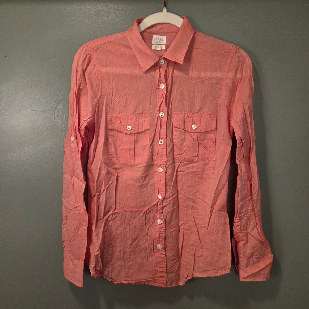 J.Crew Women's Perfect Fit 100% Cotton Button Up Shirt, Size S, Pink Red